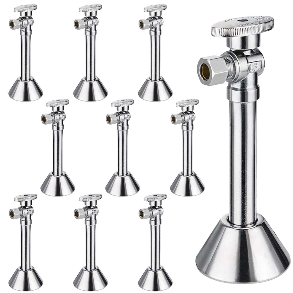 10 Pcs 1/2" Sweat x 3/8" OD Compr. Angle Stop Valve, w/5" Angle Extension, 1/4-Turn (Lead Free)