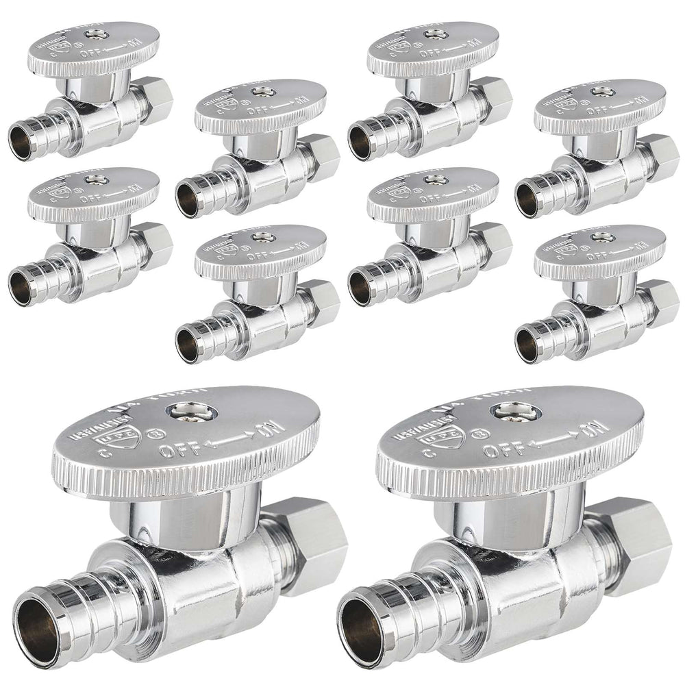 10 Pcs 1/2" PEX Crimp x 1/4" OD Compr. Straight Stop Valve, 1/4 Turn (Lead Free)