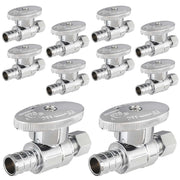 10 Pcs 1/2" PEX Crimp x 1/4" OD Compr. Straight Stop Valve, 1/4 Turn (Lead Free)