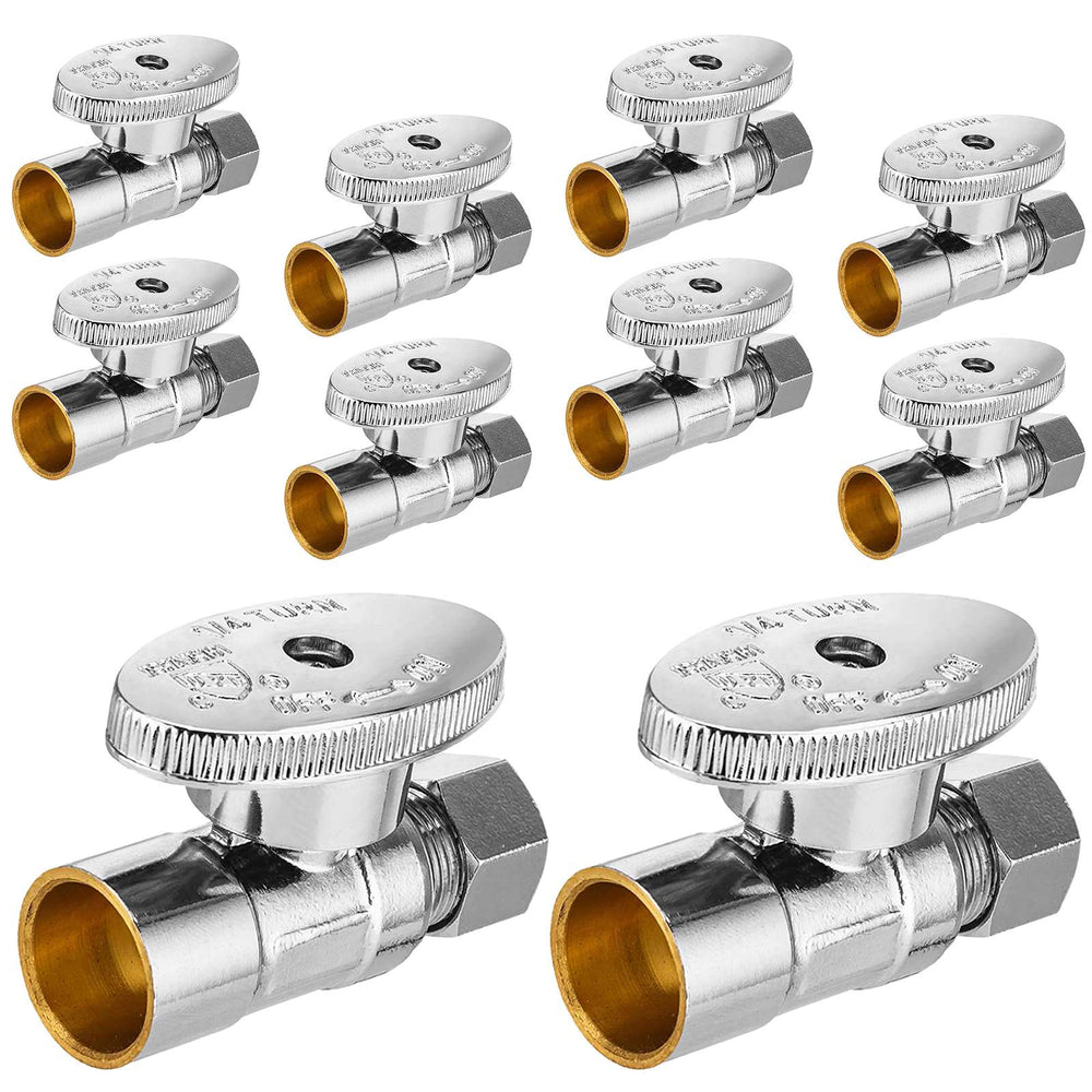 10 Pcs 1/2" Sweat x 3/8" OD Compr. Straight Stop Valve, 1/4 Turn (Lead Free)