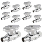 10 Pcs 1/2" PEX Crimp x 3/8" OD Compr. Straight Stop Valve, 1/4 Turn (Lead Free)
