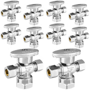 10 Pcs 1/2" FIP x 3/8" OD Compr. x 3/8" OD Compr. Dual Angle Stop Valve, 1/4 Turn (Lead Free)
