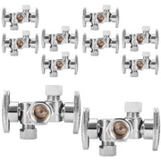 10 Pcs 1/2" FIP x 3/8" OD Compr. x 3/8" OD Compr. Dual Stop Valve, 1/4 Turn (Lead Free)