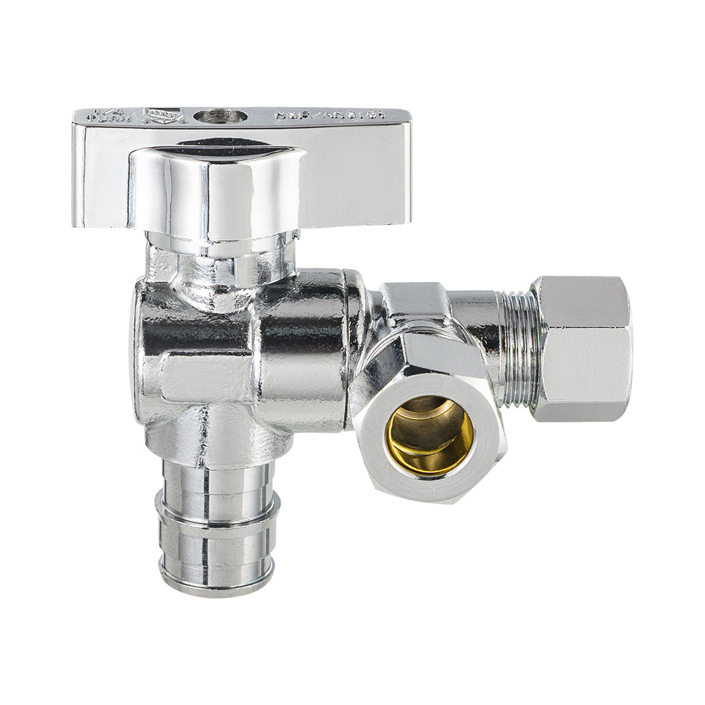 1/2" Pex-a Expansion (F1960) Inlet x 3/8" OD Compr. x 3/8" OD Compr. Split, Angle Stop Valve, Quarter Turn (Lead Free)