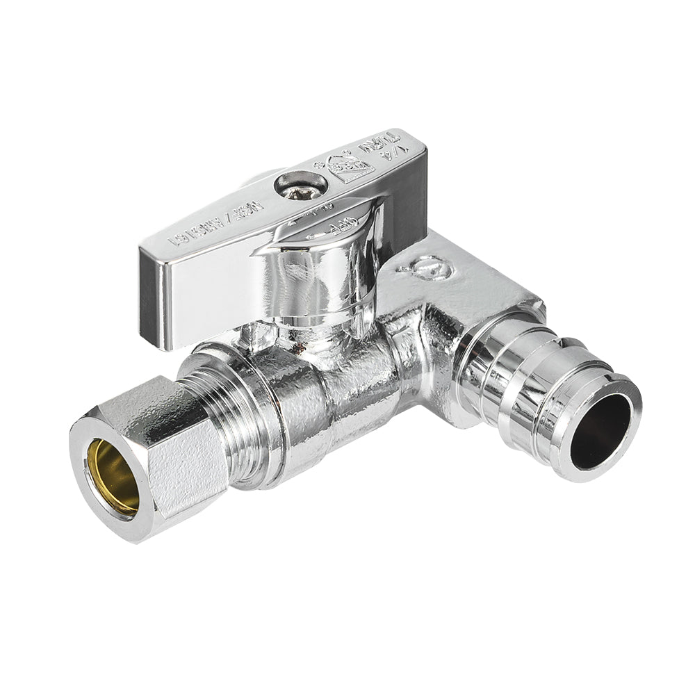 1/2" PEX Expansion x 1/2" PEX Expansion x 3/8" OD Compr. Tee Stop Valve, 1/4 Turn (Lead Free)