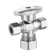 5/8" OD Compr. x 3/8" OD Compr. x 3/8" OD Compr. Dual Outlet Angle Stop Valve, 1/4 Turn (Lead Free)