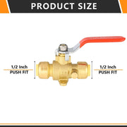 10 Pcs 1/2" Push Fit Ball Valve With Drain Drop Ear, Red Lever (Lead Free)