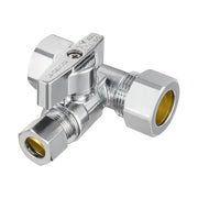 10 Pcs 5/8" OD Compr. x 5/8" OD Compr. x 3/8" OD Compr. Tee Stop Valve, 1/4 Turn (Lead Free)