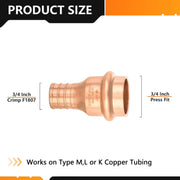 30 Pcs 3/4" Press Copper x 3/4" PEX Crimp Adapter (Lead Free)