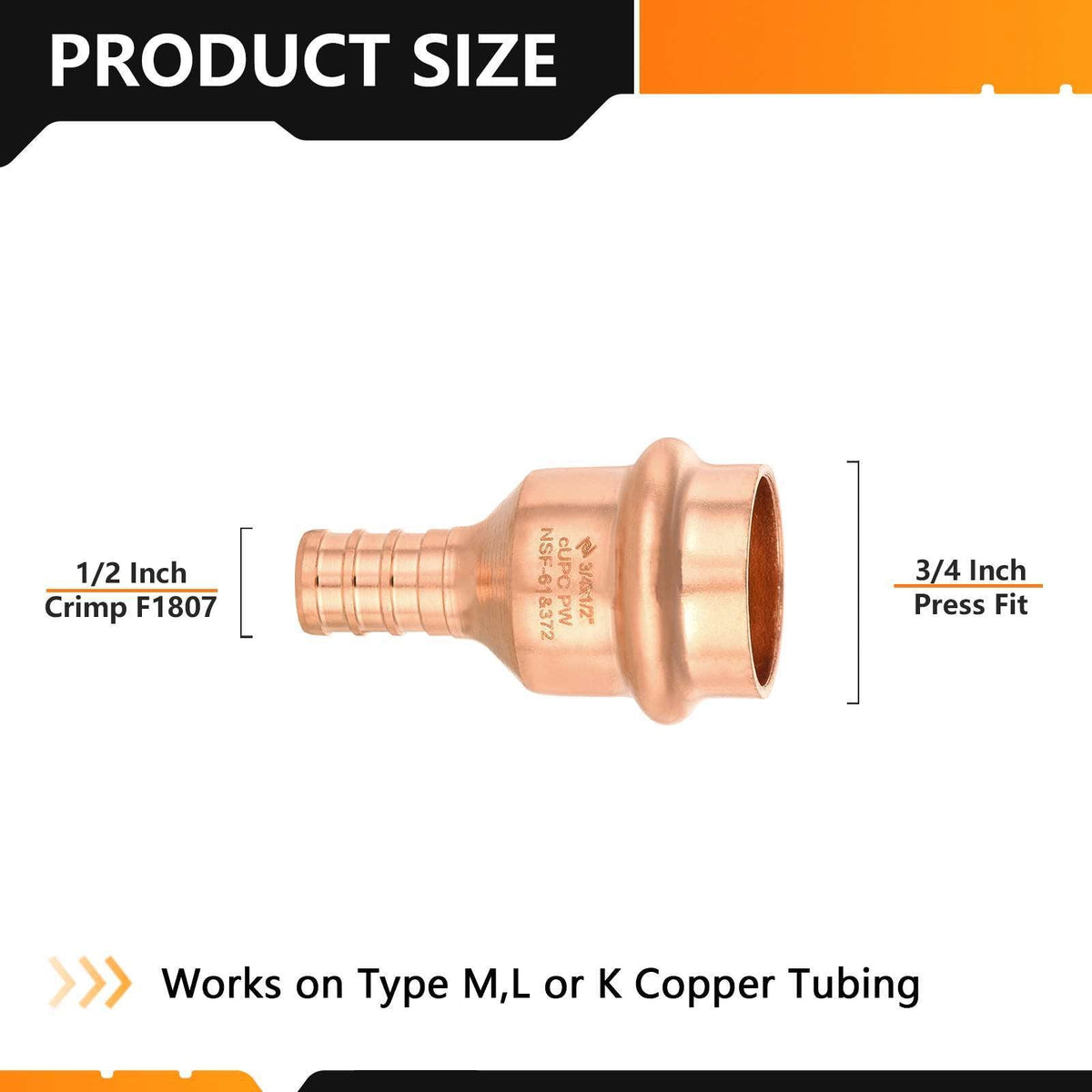 3/4" Press Copper x 1/2" PEX Crimp Adapter (Lead Free)