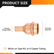 3/4" Press Copper x 1/2" PEX Crimp Adapter (Lead Free)