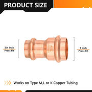 30 Pcs 1" x 3/4"  Copper Press x Press Coupling NO Stop (Lead Free)