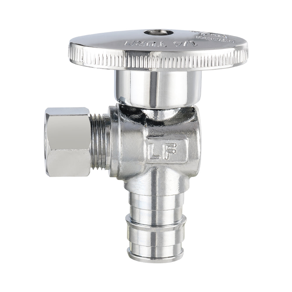 1/2" PEX Expansion x 3/8" OD Compr. Angle Stop Valve, 1/4 Turn (Lead Free)