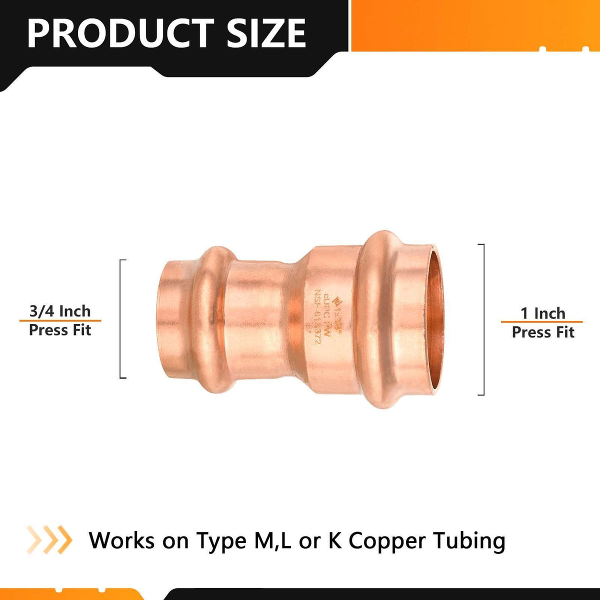 1" x 3/4"  Copper Press x Press Coupling NO Stop (Lead Free)