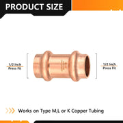 30 Pcs 1/2" Press Copper Coupling w/Stop (Lead Free)