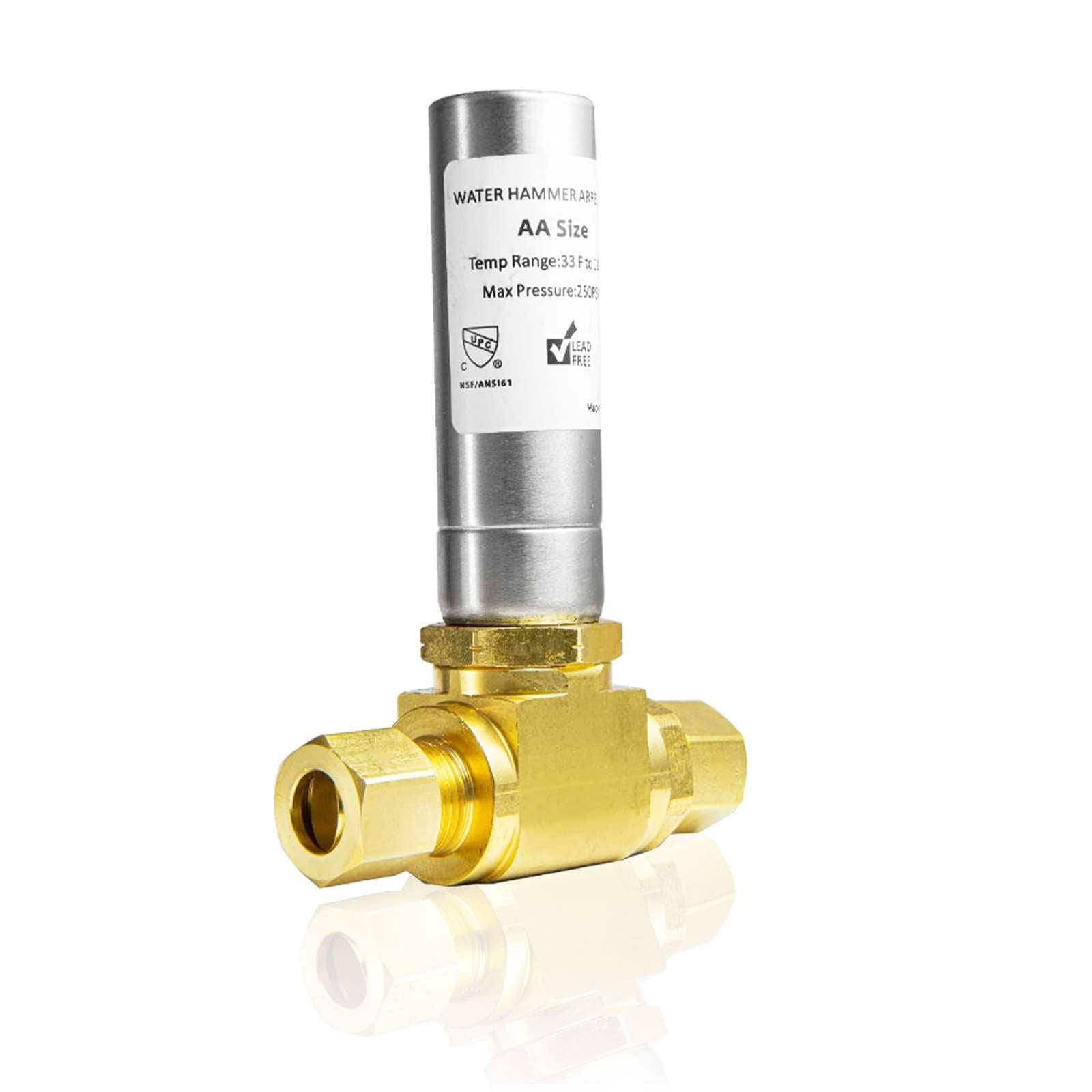 3/8" OD Comp. x 3/8" OD Female Comp. , Water Hammer Arrestor Tee For Dishwasher Connection, Stainless Steel