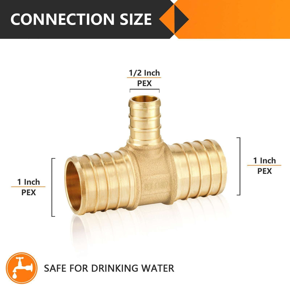 PEX-B Crimp 1" PEX x 1" PEX x 1/2" PEX Reducing Tee (Lead Free)