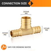 PEX-B Crimp 1/2" PEX x 1/2" PEX x 3/4" PEX Reducing Tee (Lead Free)