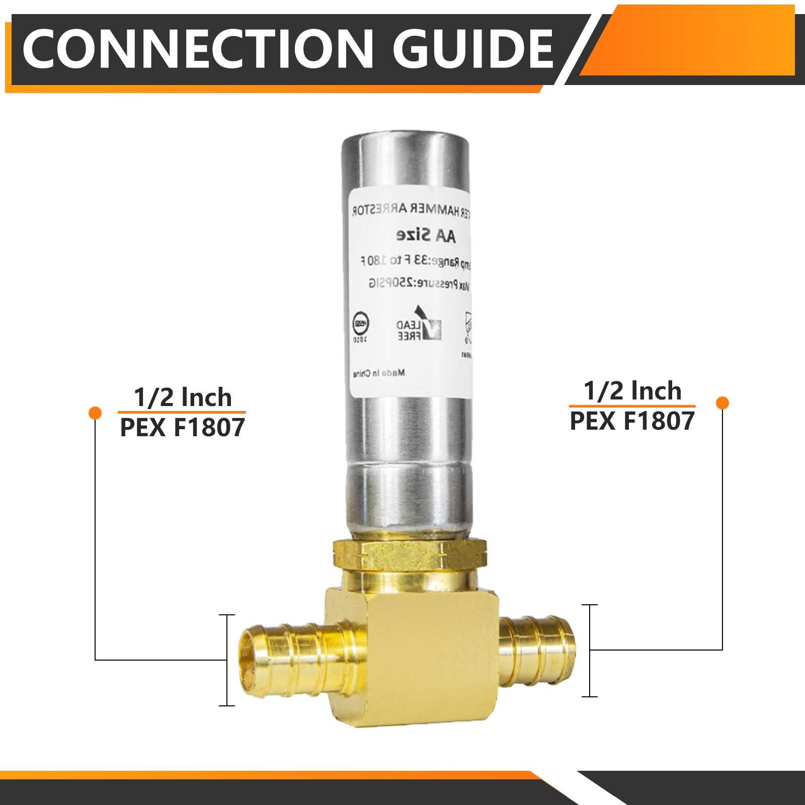 PEX Crimp Connection, Water Hammer Arrestor Tee, Stainless Steel