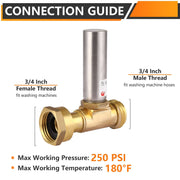 3/4" Swivel FHT x 3/4" MHT for Washing Machine, Water Hammer Arrestor Tee, Stainless Steel