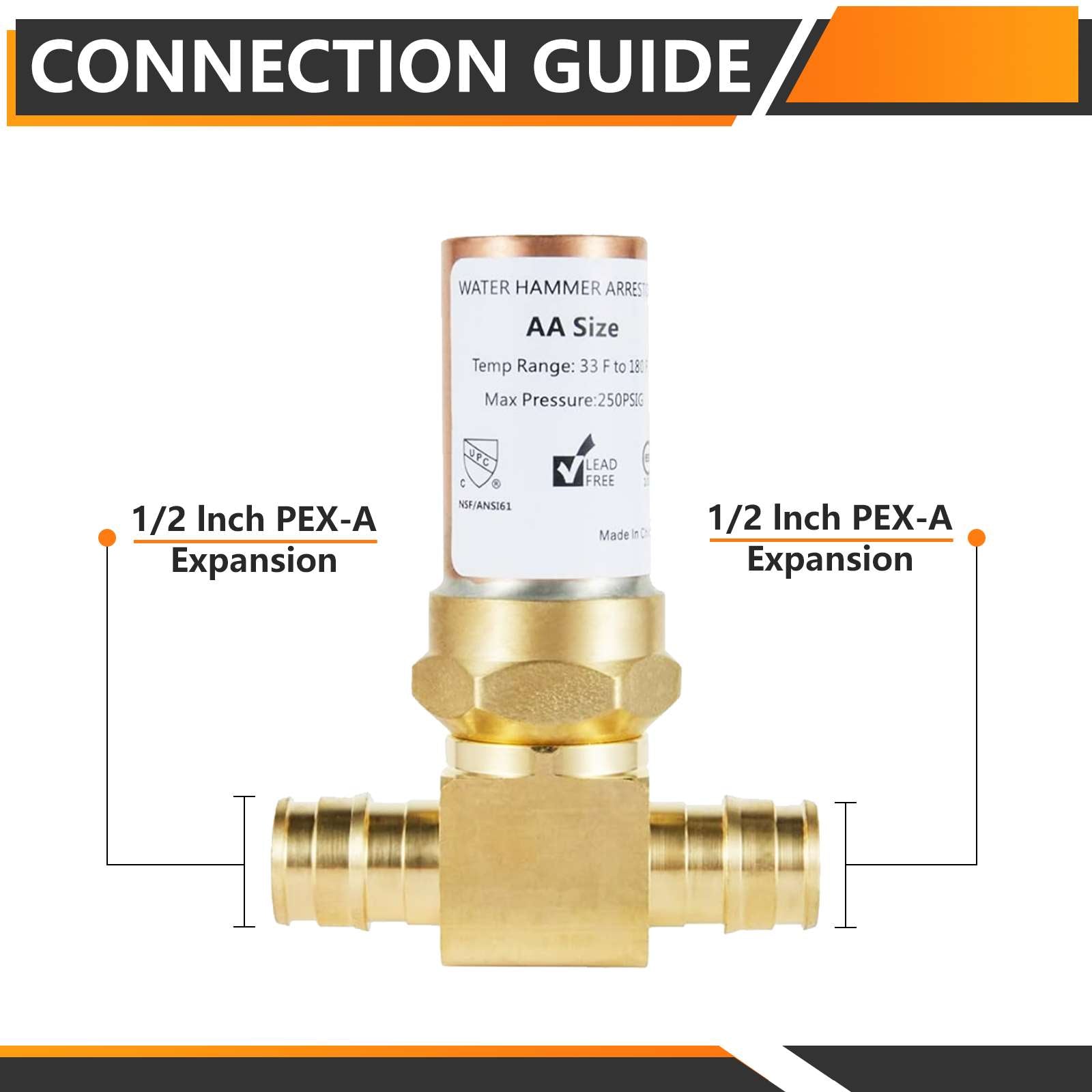 10 Pcs 1/2" PEX-A Expansion, Water Copper Hammer Arrestor Tee
