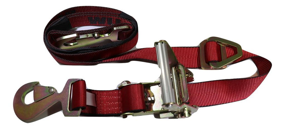 2" x 8 Ft Axle Wrap Auto Tie Down Ratchet Strap w/ Snap Hooks | RED