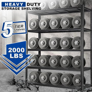 2000LBS Garage Shelving, 39.4" W x 18" D x 72" H, 5-Shelf Storage Shelves Heavy Duty, Industrial Metal Shelving Units with Adjustable Shelf, Steel Utility Shelves, Black