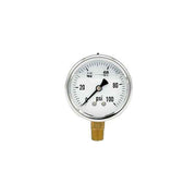 200L-254-0-100N | 2.5", 0-100 PSI, Stainless Steel x Brass, 1/4", Lower Mount Pressure Gauge