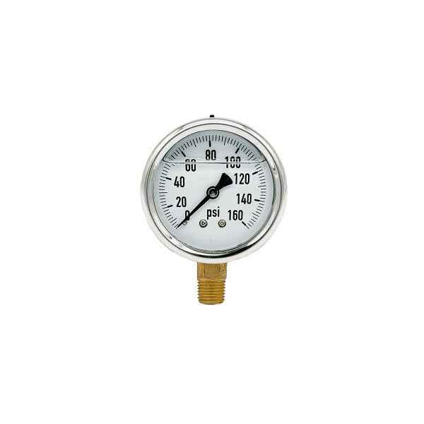 200L-254-0-160N | 2.5", 0-160 PSI, Stainless Steel x Brass, 1/4", Lower Mount Pressure Gauge