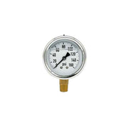 200L-254-0-160N | 2.5", 0-160 PSI, Stainless Steel x Brass, 1/4", Lower Mount Pressure Gauge