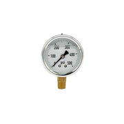 200L-254-0-500N | 2.5", 0-500 PSI, Stainless Steel x Brass, 1/4", Lower Mount Pressure Gauge