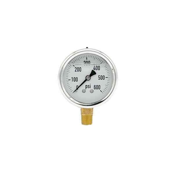 200L-254-0-600N | 2.5", 0-600 PSI, Stainless Steel x Brass, 1/4", Lower Mount Pressure Gauge