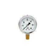 200L-254-0-60N | 2.5", 0-60 PSI, Stainless Steel x Brass, 1/4", Lower Mount Pressure Gauge