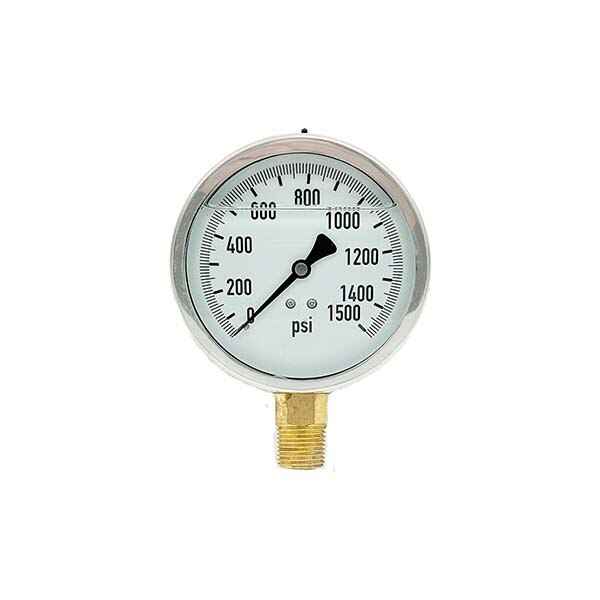 200L-402-0-1500N | 4", 0-1500 PSI, Stainless Steel x Brass, 1/2" Lower Mount Pressure Gauge