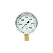 200L-402-0-2000N | 4", 0-2000 PSI, Stainless Steel x Brass, 1/2" Lower Mount Pressure Gauge