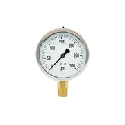 200L-402-0-300N | 4", 0-300 PSI, Stainless Steel x Brass, 1/2" Lower Mount Pressure Gauge