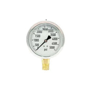 200L-402-0-5000N | 4", 0-5000 PSI, Stainless Steel x Brass, 1/2" Lower Mount Pressure Gauge