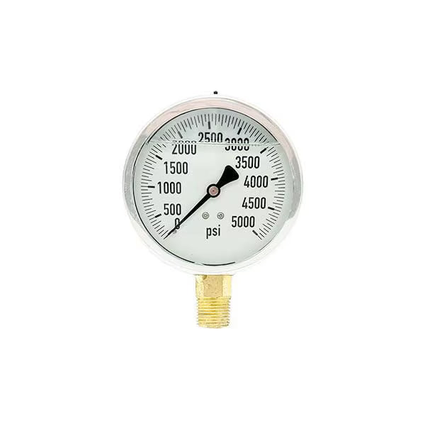 200L-402-0-5000N | 4", 0-5000 PSI, Stainless Steel x Brass, 1/2" Lower Mount Pressure Gauge