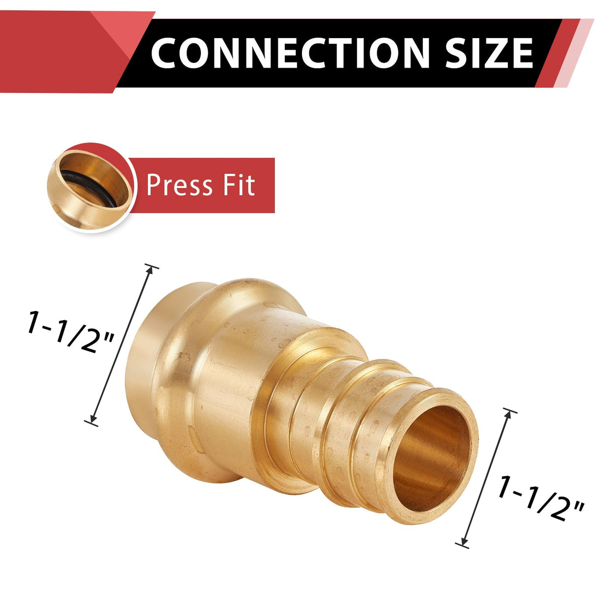 1-1/2" Press x 1-1/2" PEX Expansion Brass Adapter (Lead Free)