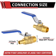 1/2" PEX Crimp X 1/2" MNPT Ball Valve, Blue (Lead Free)
