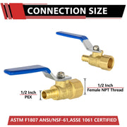 1/2" PEX Crimp X 1/2" FNPT Ball Valve, Blue (Lead Free)