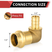 1/2" Press x 1/2" PEX Crimp Brass Elbow (Lead Free)