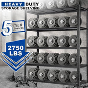 2750LBS 48" W x 24" D x 72" H Garage Shelving, 5-Shelf Industrial Storage Shelves Heavy Duty, Metal Shelving Units with Adjustable Shelf, Steel Utility Shelves, Black