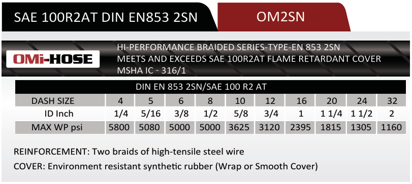 2SN-10 | 5/8" 2SN Braided Hydraulic Hose, 3625 Max WP PSI