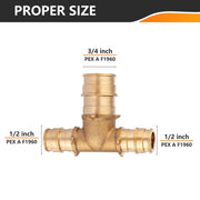 PEX A Expansion 1/2" x 1/2" x 3/4" PEX Expansion Reducing Tee (Lead Free)