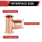 1/2" X 1/2" X 3/4" Copper Reducing Tee