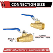 3/4" PEX Crimp X 3/4" FNPT Ball Valve, Blue (Lead Free)