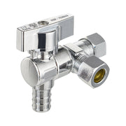 10 Pcs 1/2" PEX Crimp x 3/8" ODx 3/8" OD Compr. Split Angle Stop Valve, Quarter Turn (Lead Free)