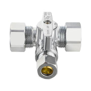 10 Pcs 5/8" OD Compr. x 5/8" OD Compr. x 3/8" OD Compr. Tee Stop Valve, 1/4 Turn (Lead Free)