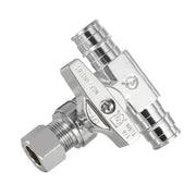 1/2" PEX Expansion x 1/2" PEX Expansion x 3/8" OD Compr. Tee Stop Valve, 1/4 Turn (Lead Free)
